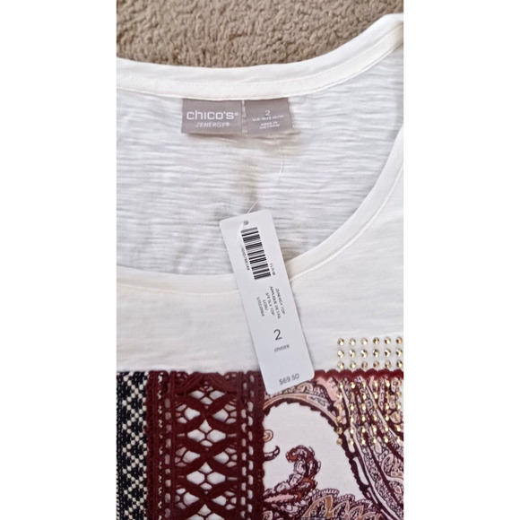 Chico's Zenergy Size 2 Top Shirt Round Neck 3/4 Sleeve Embellished Front Red NWT - Picture 4 of 6